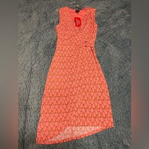 NWT Women’s Dress Sz XS Cut To Curve Stretch Coral Ropes Asymmetrical Hemline